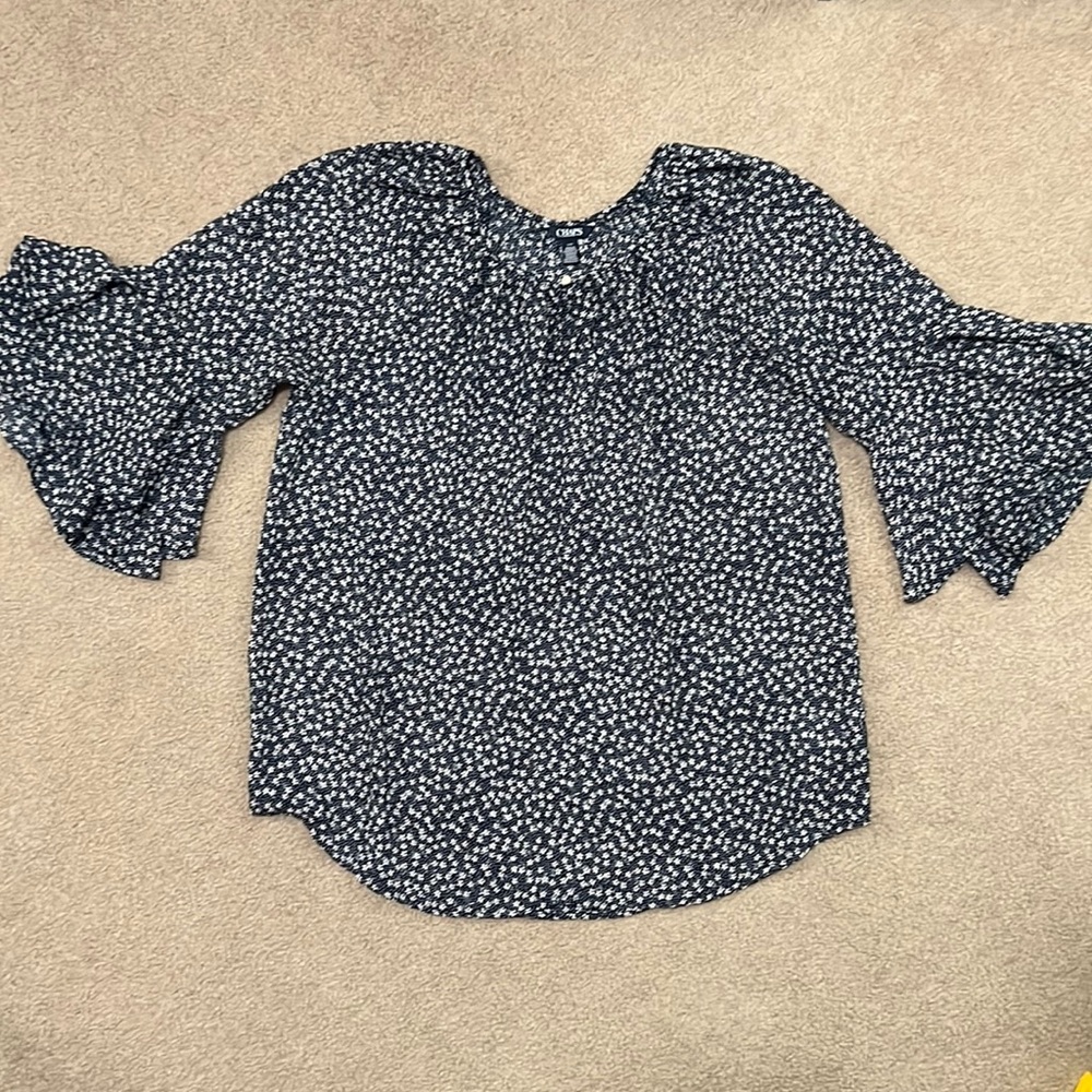 Chaps blouse, size Large, Blue with white and wine flowers.